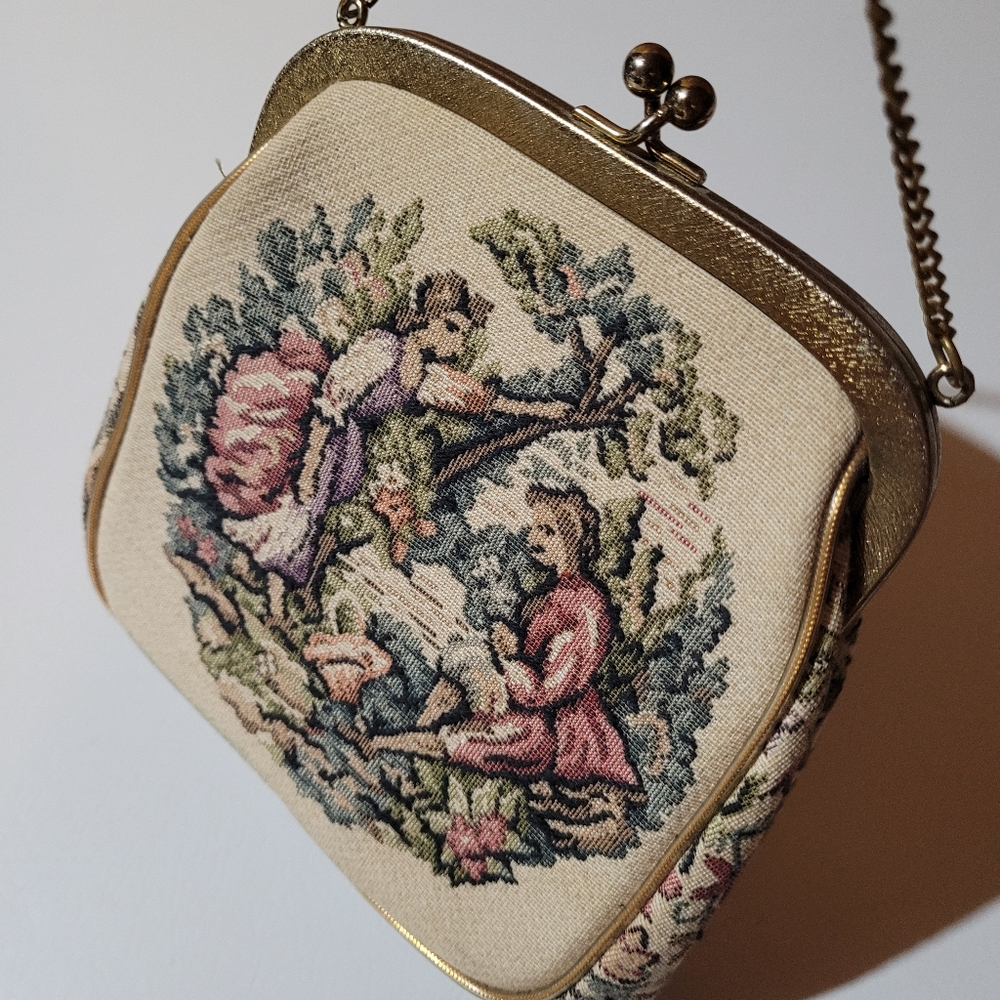 Vintage Tapestry Clutch with Gold Accents